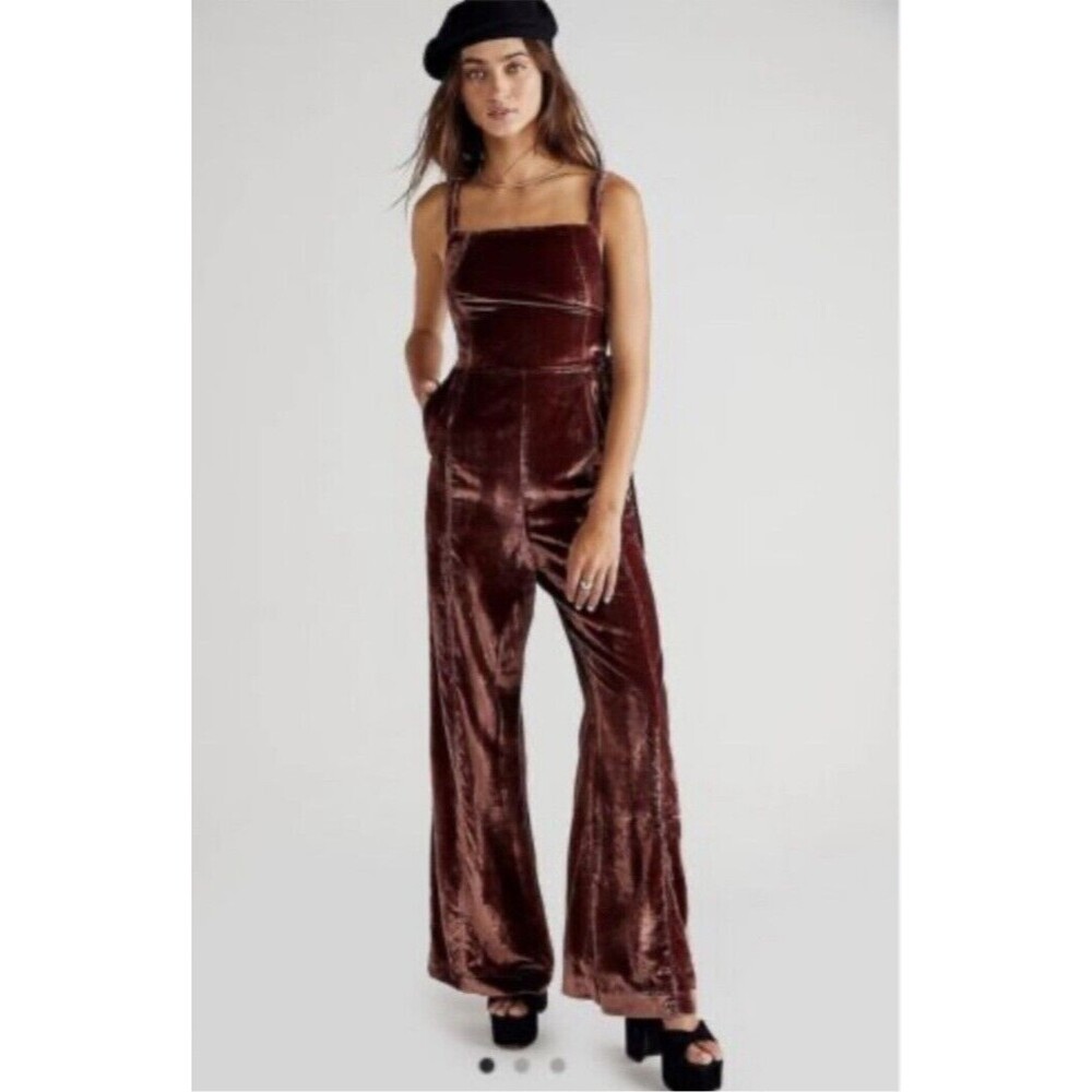Free People 90’s Forever Overalls Brown Velvet Women's Size XSmall Msrp $168